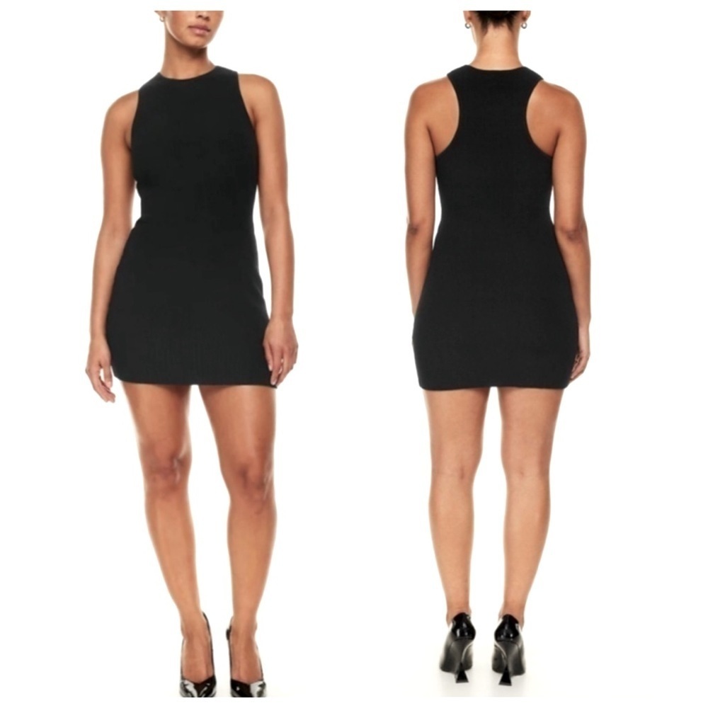 Aritzia Babaton Sculpt Knit Racer Mini Dress Black Ribbed Sleeveless Size Medium